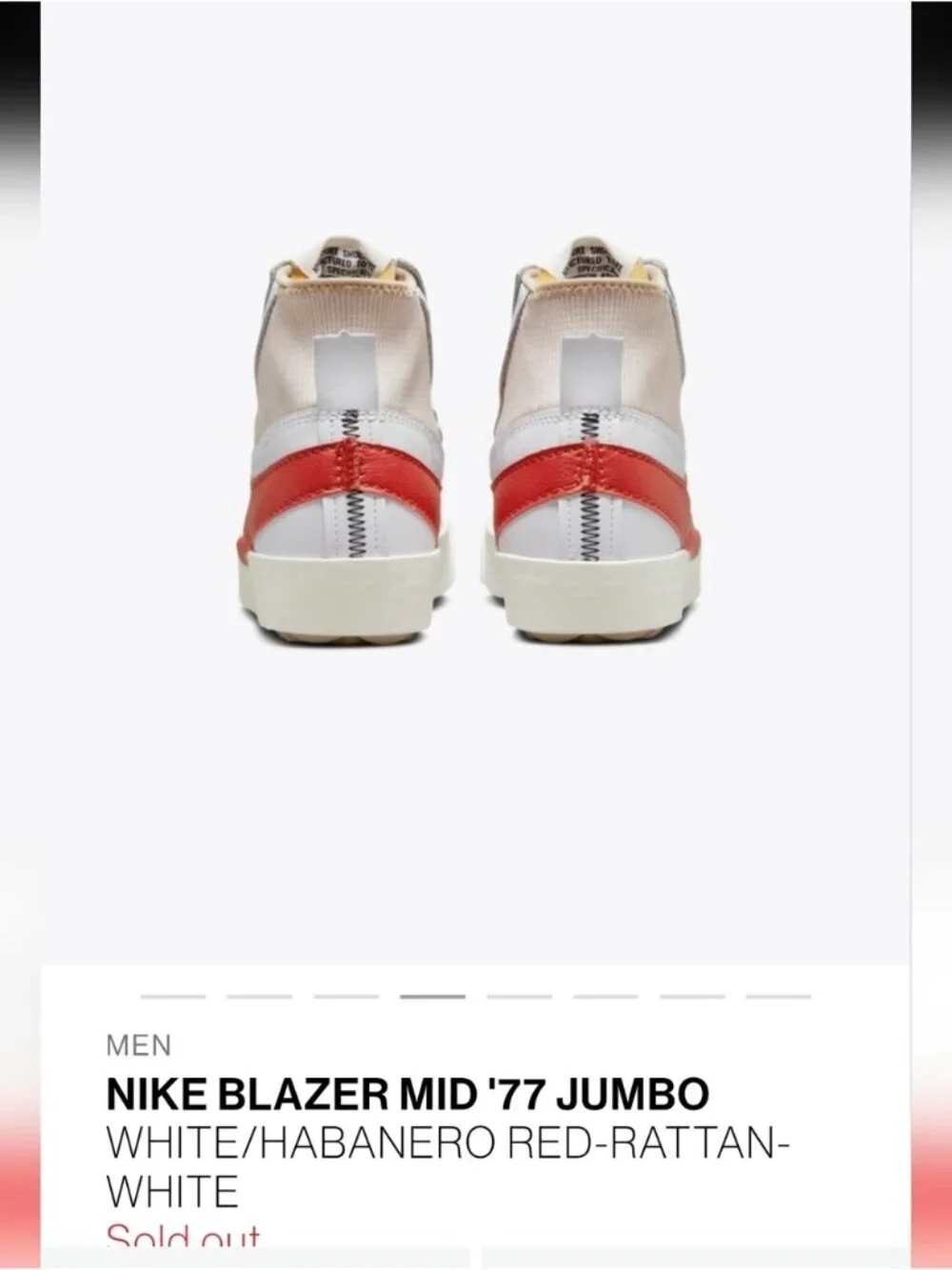 NIKE BLAZER MID '77 JUMBO WHITE/HABANERO RED Sneakers Mens Size 8